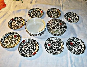COOL VINTAGE BOXED HAND MADE PAPER MACHE COASTERS MADE IN JAPAN 8 ALCOHOL PROOF - Picture 1 of 5