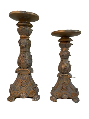 Pair Of Elegant Golden Candleholders Traditional French Country Decor Style - Image 1 of 4