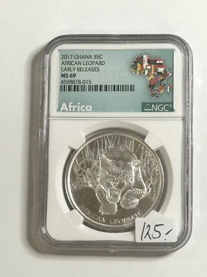 2017 Ghana 5 Cedis African Leopard Early Releases MS 69 Silver Coin NGC - Image 1 of 2