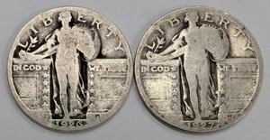 Two 90% Silver Standing Liberty Quarter Dollar Coins - 50 Cent FV - Picture 1 of 4
