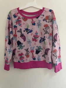 DreamWorks Trolls Kid Girl Colorful Trolls Cozy Fleece Long Sleeve PJ Top Pink M - Picture 1 of 4