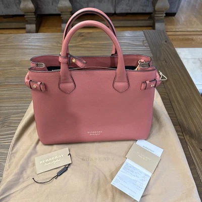 BURBERRY Large Banner Handbag Logo check Pattern Hand Bag leather May Pink Women - Image 1 of 4