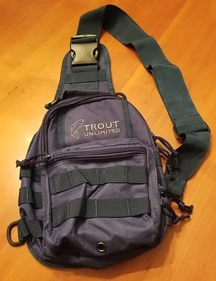 HTF BLUE! Trout Unlimited Crossbody Sling Bag Pack Fly Fishing Tackle Box NWOT  - Image 1 of 4