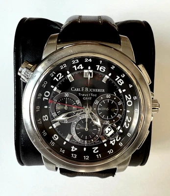 Carl F. Bucherer Patravi Traveltec GMT Cronógrafo Cuero Inoxidable Caja Papeles Foto 1 de 4