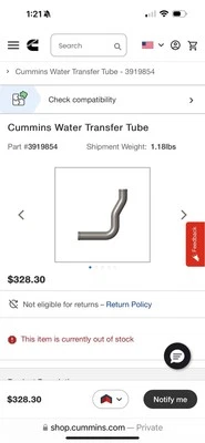 Cummins 6bt Oil Cooler Tube - Image 1 of 4