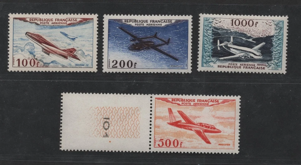 FRANCE 1954 AIR MAIL SCOTT #C29–C32 SC. #C32 IS NEVER HINGED OTHERS ARE HINGED - Image 1 of 2
