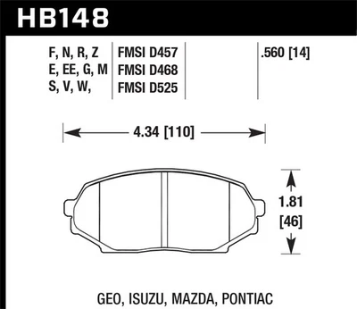 Колодка дискового тормоза Hawk Performance HB148V.560 DTC-50 подходит для 90–93 Impulse Miata Storm - Изображение 1 из 4