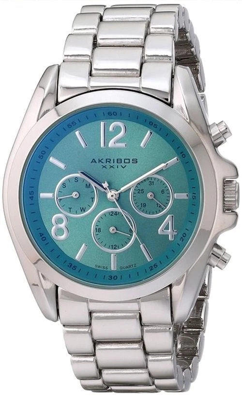 Akribos XXIV Women's AK760SSTQ Swiss Quartz Movement Watch With Green Sunburst E