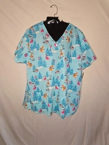 New Women's Scrub Top Size 3xl Christmas Print - Picture 1 of 5