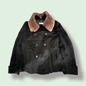 Vintage MaxMara schwarzer Kamelhaar Mantel mit abnehmbarem Pelzkragen Gr; 10 - Bild 1 von 12