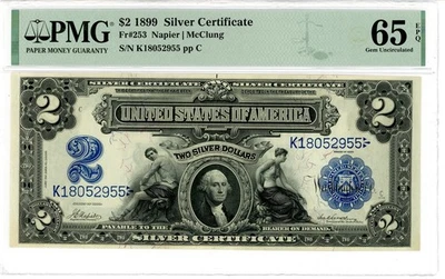 Certificado de plata 1899 $2 Fr#253 Napier | McClung 65 EPQ PMG 2298850-011 Foto 1 de 2