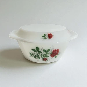 Kochtopf mit Deckel aus Arcopal Rosenmuster rot Geschirr Vintage - Bild 1 von 17