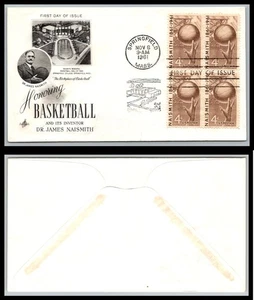 US FDC # 1189 4c Basketball  ArtCraft block v.cancel 1961, 9Q2570 - Picture 1 of 1
