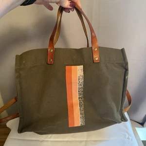 Parker Thatch x Beauty Counter Small Mimi Bag Olive Green Surfer Stripe Canvas - Bild 1 von 13