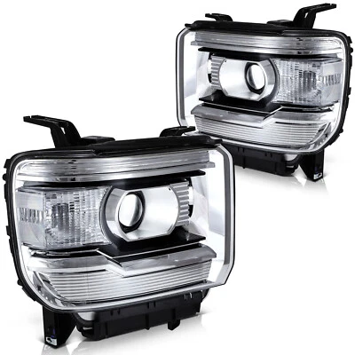 Conjunto de faros transparentes carcasa cromada GMC Sierra 2500HD 2015-2019 Foto 1 de 4