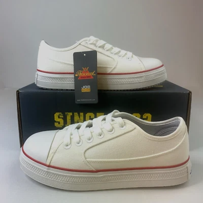 Thorogood 男式帆布低复合鞋头 75 白色系带安全工作鞋 9 码 — 第 1/4 张图片