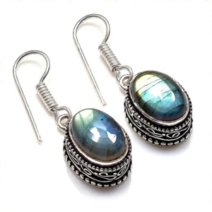 Labradorite Gemstone Handmade 925 Sterling Silver Jewelry Earrings Size 1 - Picture 1 of 1