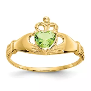 14K Yellow Gold Cubic Zirconia August Birthstone Claddagh Heart Ring Size 7 - Picture 1 of 6