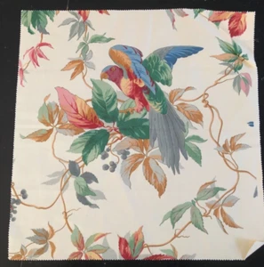 TOILES DE MAYENNE Perroquets in Rose, Grey, Green 17 x 17 3/4" Fabric Sample - Picture 1 of 3