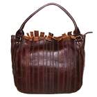 Smith and Canova Womens Dark Brown Striped Genuine Leather Shoulder Bag Handbag