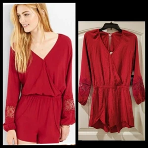 🆕️ Express Raspberry Lace Long Sleeve Romper XS - Picture 1 of 8