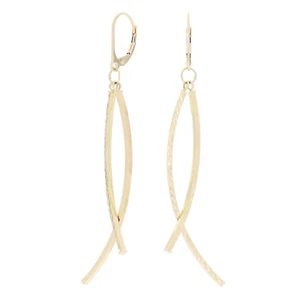Pendientes colgantes italianos de oro amarillo de 14k brillante corte diamante infinito 2,7" - Imagen 1 de 7