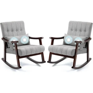 Upholstered Rocking Glider Rocker Lounger Accent Chair with Massage Support - Picture 1 of 7