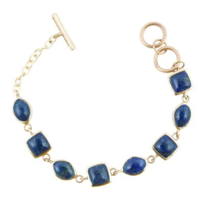 Blue Lapis Hammered Link Golden Bracelet - Image 1 of 4