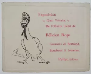 Tarjeta de exposición grabada original Felicien Ropes artista belga listado - Imagen 1 de 4