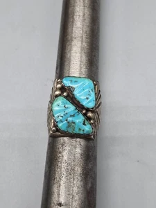 Vintage Size 11 Navajo Ring 925 Silver Natural Blue Turquoise Artist Signed OA - Picture 1 of 6