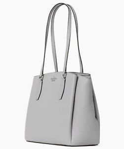 Kate Spade Monet Large Triple Compartment Gray Leather Tote WKRU6948 NWT $399 FS