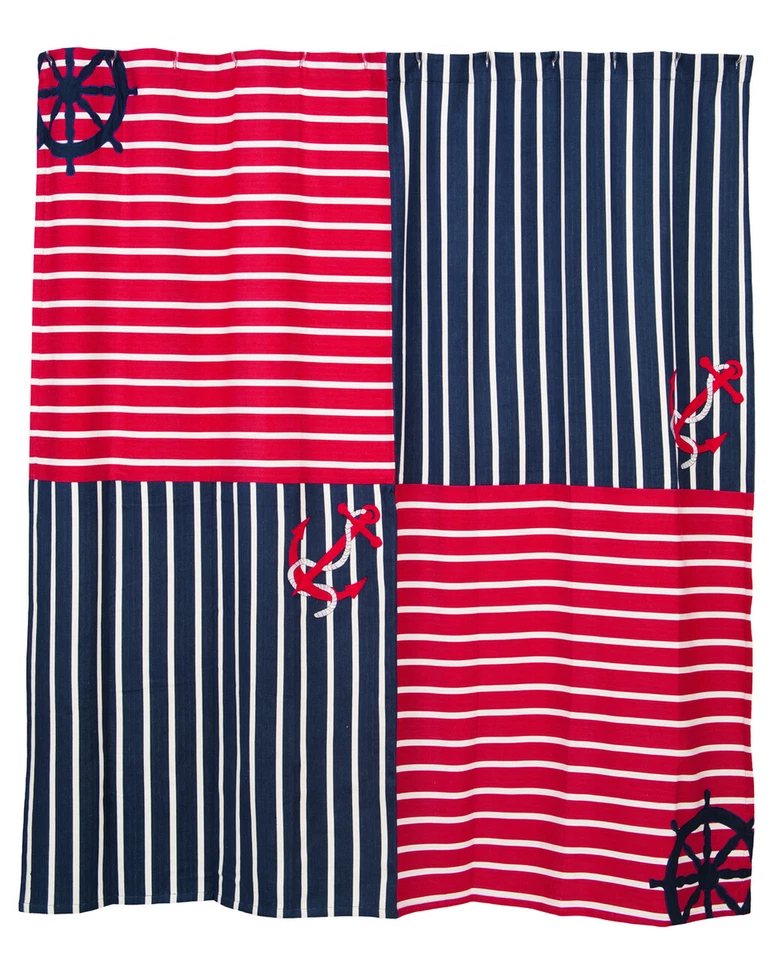 Nuevo Beach House Boat Americana ANCLA NÁUTICA CORTINA DE DUCHA Rojo Blanco Azul Marino 72" Foto 1 de 1