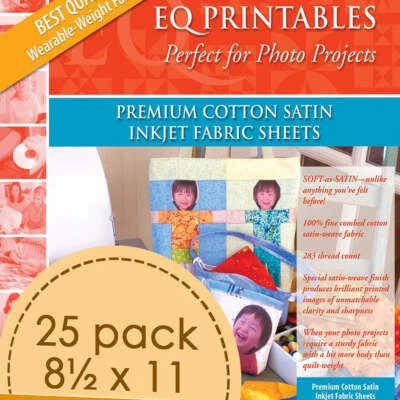 Cotton Satin 283-Thread-Count Inkjet Printer 25 Fabric Sheets 8-1/2-Inch x 11-In - Image 1 of 2