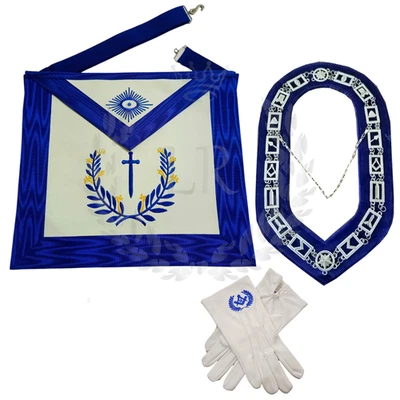 Masonic Regalia Blue Lodge Tyler Faux Leather Apron Set Embroidered - Image 1 of 4