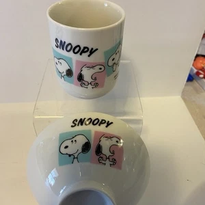 Vintage Snoopy Rice Bowl & Cup Peanuts Japan Set Many Faces of Snoopy - Picture 1 of 5