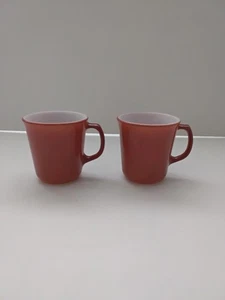Set of 2 Vintage Pyrex Corning Burnt Orange Rust Brown Coffee Cups Mugs D Handle - Picture 1 of 9