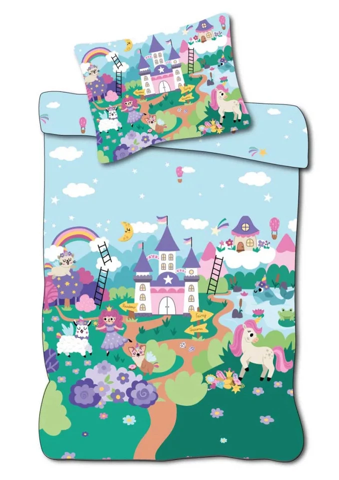 BrandMac Princess Unicorn Fairyland Cotton Quilt Cover Set for Cot or Toddler... - image 1 of 1