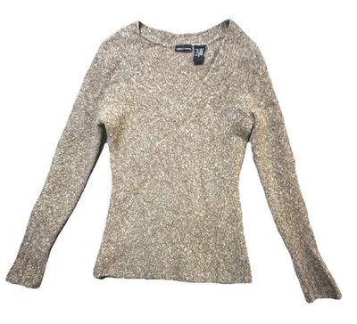 Suéter Moda International para mujer mediano cuello en V mezcla de lana beige topo tejido Foto 1 de 4