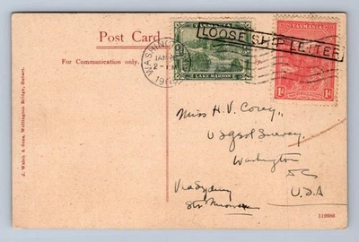 HOBART DE BELLERIVE TASMANIA AUSTRALIA A DC ENVÍO SUELTO CARTA POSTAL 1908 Foto 1 de 2