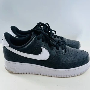 Nike Air Force 1 Low Top Leather Sneakers Black and White Size 10 - Picture 1 of 10