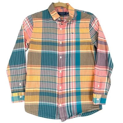 Vineyard Vines Multicolor Patrón a Cuadros Manga Larga Con Botones Niños Mediano Foto 1 de 4