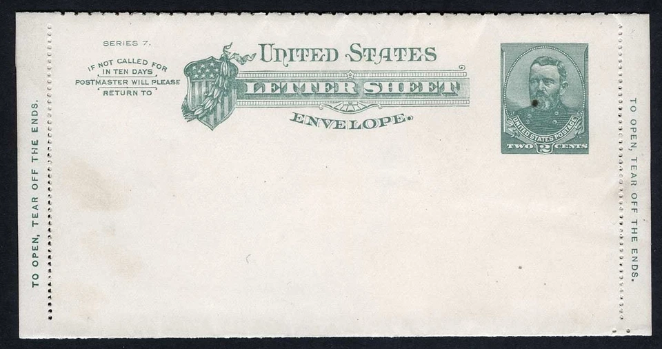 US Sc U293 Green 2¢ 1886 Unused Unexploded Grant Lettersheet Entire Series 7 - Image 1 of 1