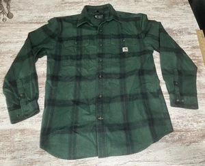 Carhartt Flannel Shirt Mens Medium Green Black Outdoors Heavyweight Shacket - Picture 1 of 5