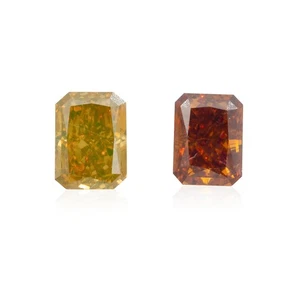 2 Natural Loose Diamond Set - 0.58 Ct. Fancy Brown Orange Green Cushion VS2-SI1 - Picture 1 of 5