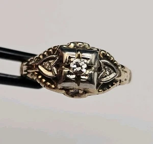 14 Karat Gelbgold Vintage Art Deco Ring 1,6 mm Diamant Größe 4 - 1,28 g - Bild 1 von 22