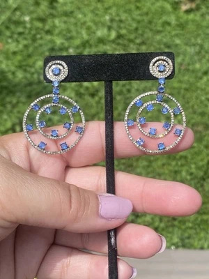 Pendientes Rarezas Carol Brodie Plata Esterlina Champagne Diamante y Fluorita Azul Foto 1 de 4