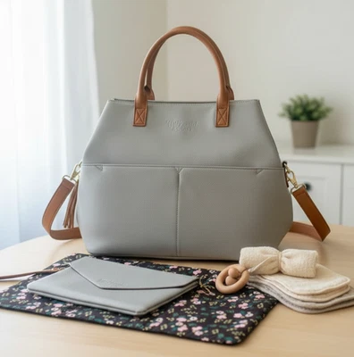 Bolso bandolera/hombro para pañales Milkmaid Goods Olivia gris forro floral ~ NUEVO SIN ETIQUETAS Foto 1 de 4