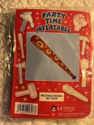 Большая надувная бейсбольная бита с улыбающимся лицом — молоток-наполнитель для игрушечной трофейной/вечериночной сумки - Изображение 1 из 2
