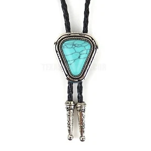 Teardrop Turquoise Bolo Tie Adjustable PU Leather Cord Western Cowboy Necktie - Picture 1 of 5