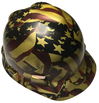 Sombrero duro Hydro Dipped MSA estilo gorra VGuard dorado metálico bandera americana satinado Foto 1 de 4